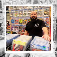 Stallholder with Comics for sale on stand