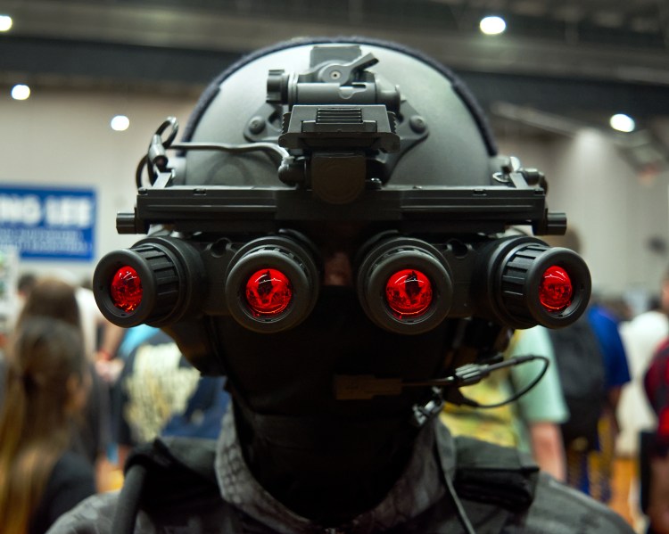 Cosplayer up close image showcasing their custom made helmet