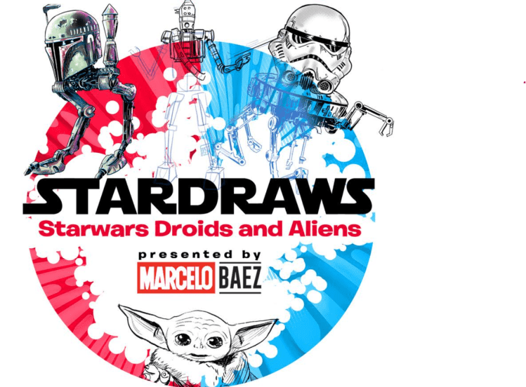 Marcel Baez artist drawings of Star Wars characters promoting a workshop